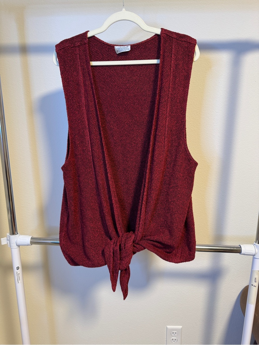Jules of Morocco Knit Vest Womens Tie Front Burgundy Textured Cotton Rayon M/L